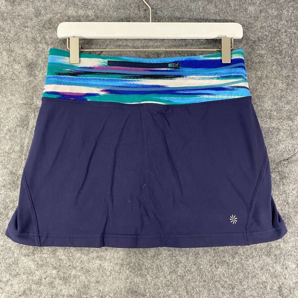 Athleta Skort Small Navy Blue Mini Grenadine Airbrush Relay Lines Mid Rise Lined - Picture 2 of 11